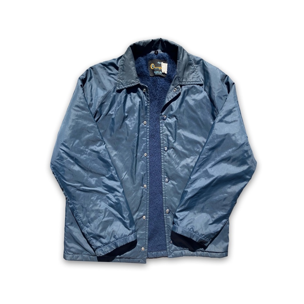 Vintage 1970s Men’s Champion Navy Blue Lined Windbreaker Jacket, Size Small
